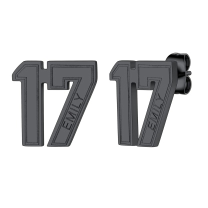 Custom Name Sport Number Stud Earrings black
