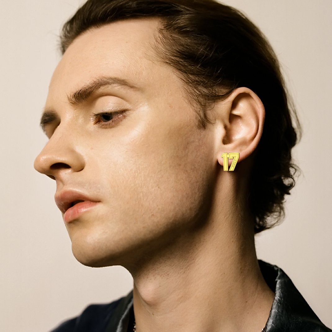 Custom Name Sport Stud Number Earrings for Men model