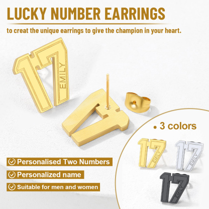 Custom Name Sport Number Stud Earrings for Men detail