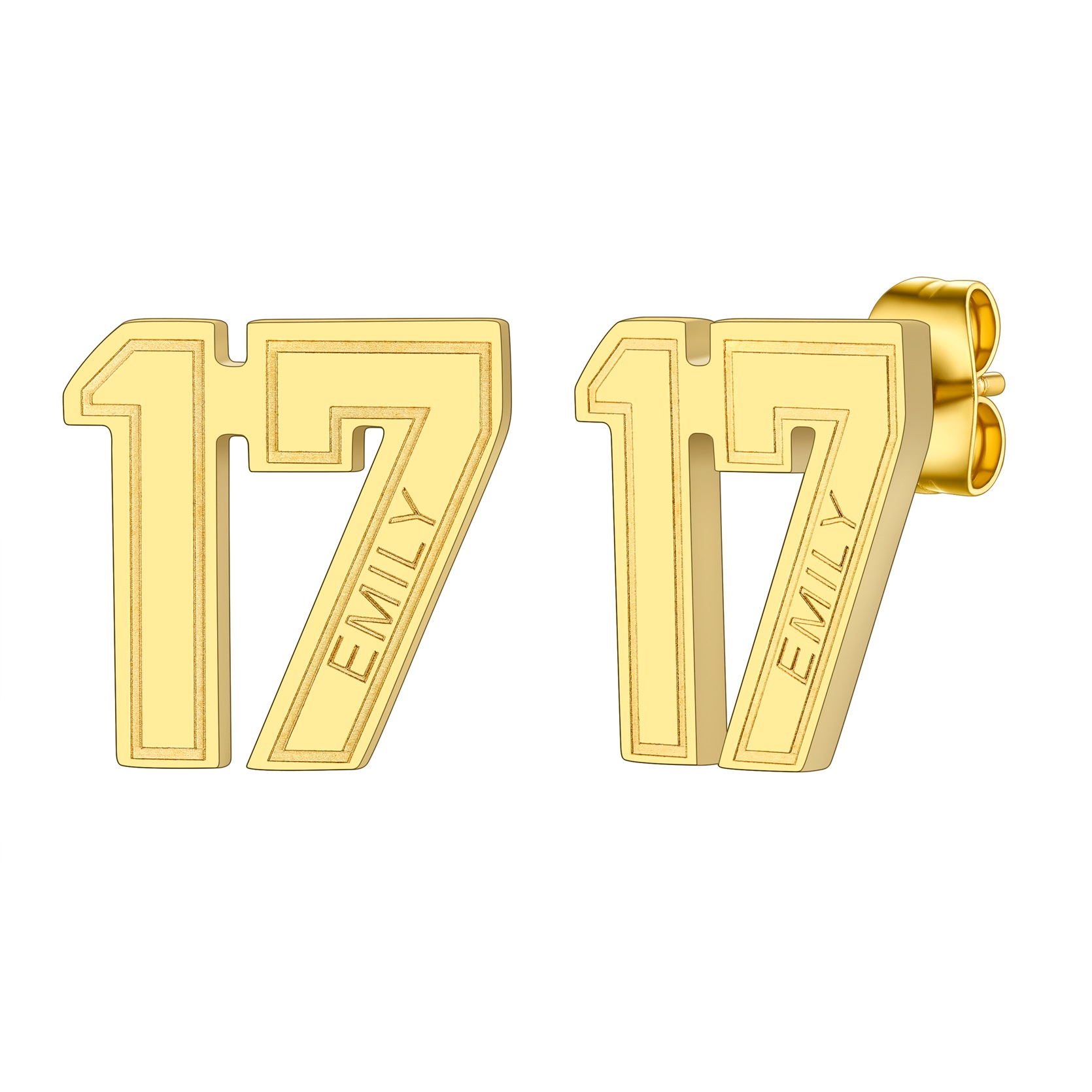 Custom Name Sport Number Stud Earrings gold