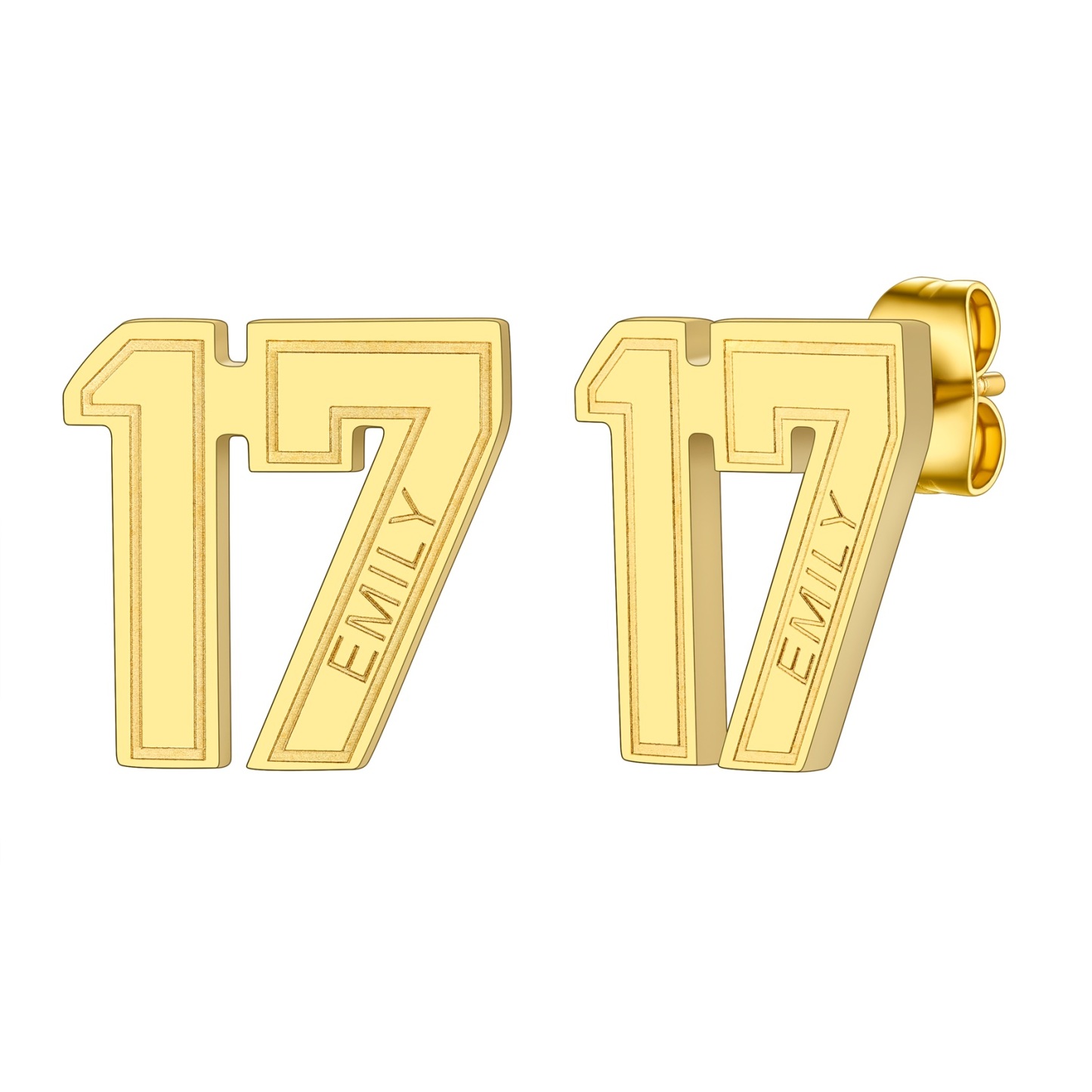 Custom Name Sport Number Stud Earrings gold