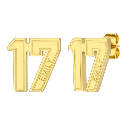 Custom Name Sport Number Stud Earrings gold