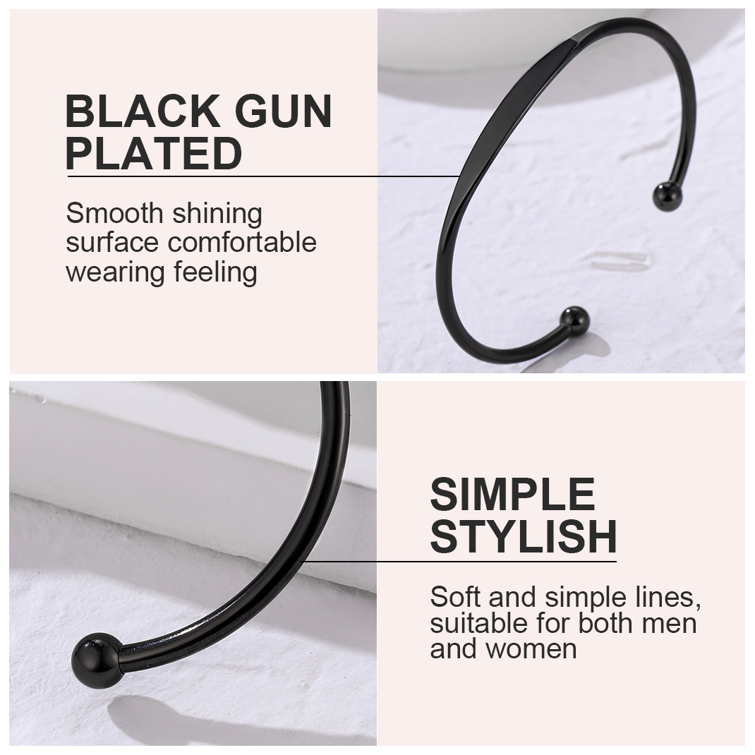 Personalized Engraved Name Cuff Bracelets for Women black gun plated