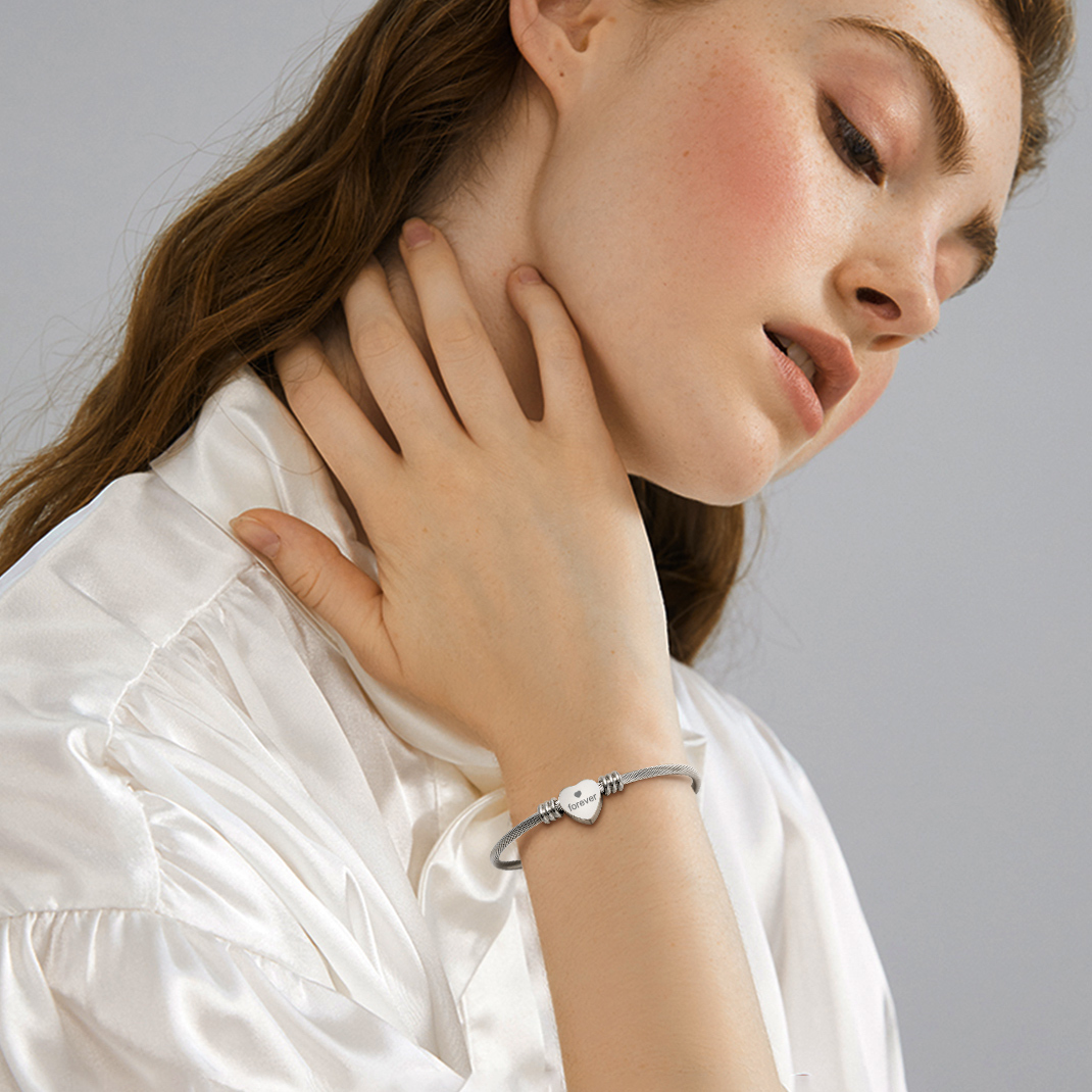 Custom Name Engraved Bangle Cuff Bracelet for Women model