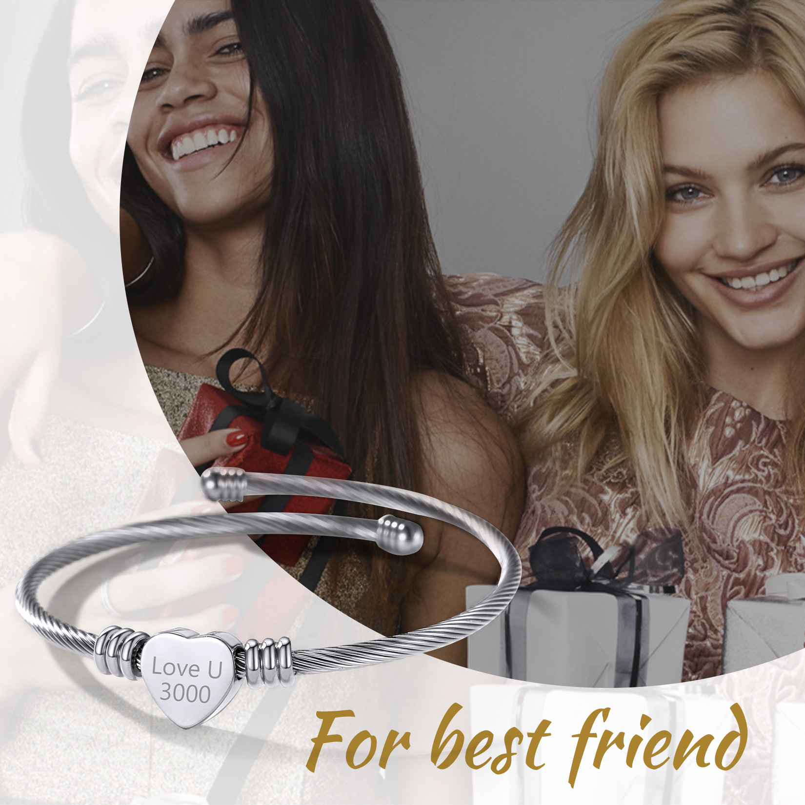 Custom Name Engraved Bangle Cuff Bracelet for friends