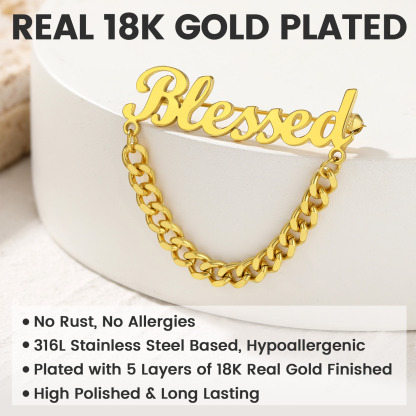 Personalized Engraved Name Pin Brooch for Women Men 18k gold plated