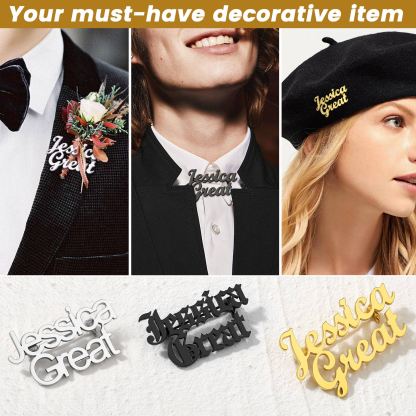 Custom Engraved Name Brooch Pin for Women Men model show