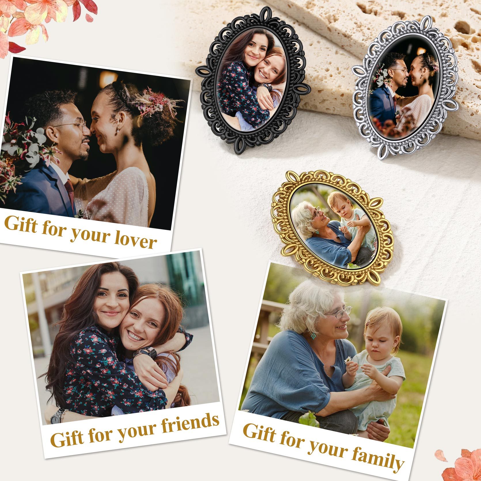 Custom Wedding Bouquet Photo Charms Brooch Pins for Women gift