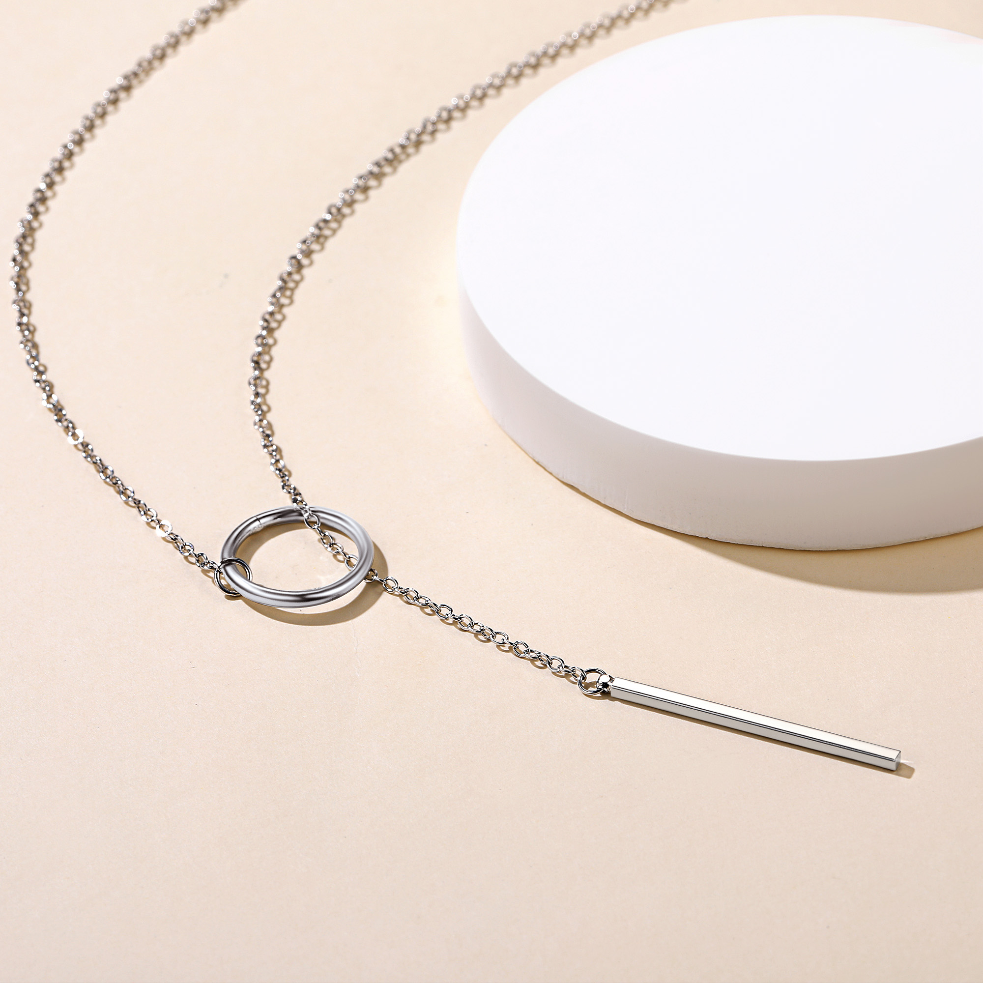 Custom Y-Shaped Bar Necklace Silver