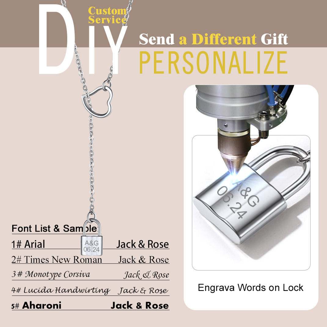  Personalized Engraved Dainty Y Lock Necklace for Women 5 fonts