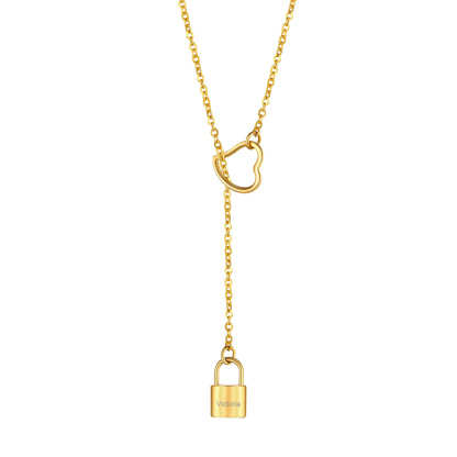  Personalized Engraved Dainty Y Lock Necklace for Women gold