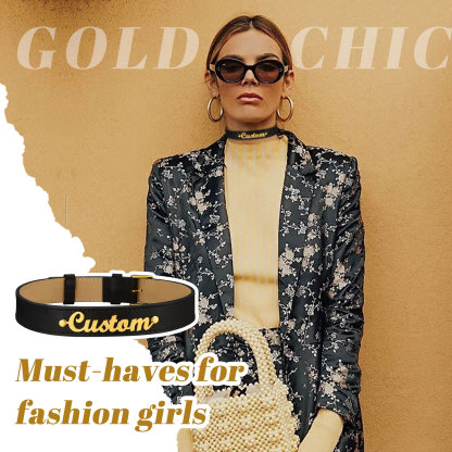 Custom Name Leather Choker Necklaces for Women