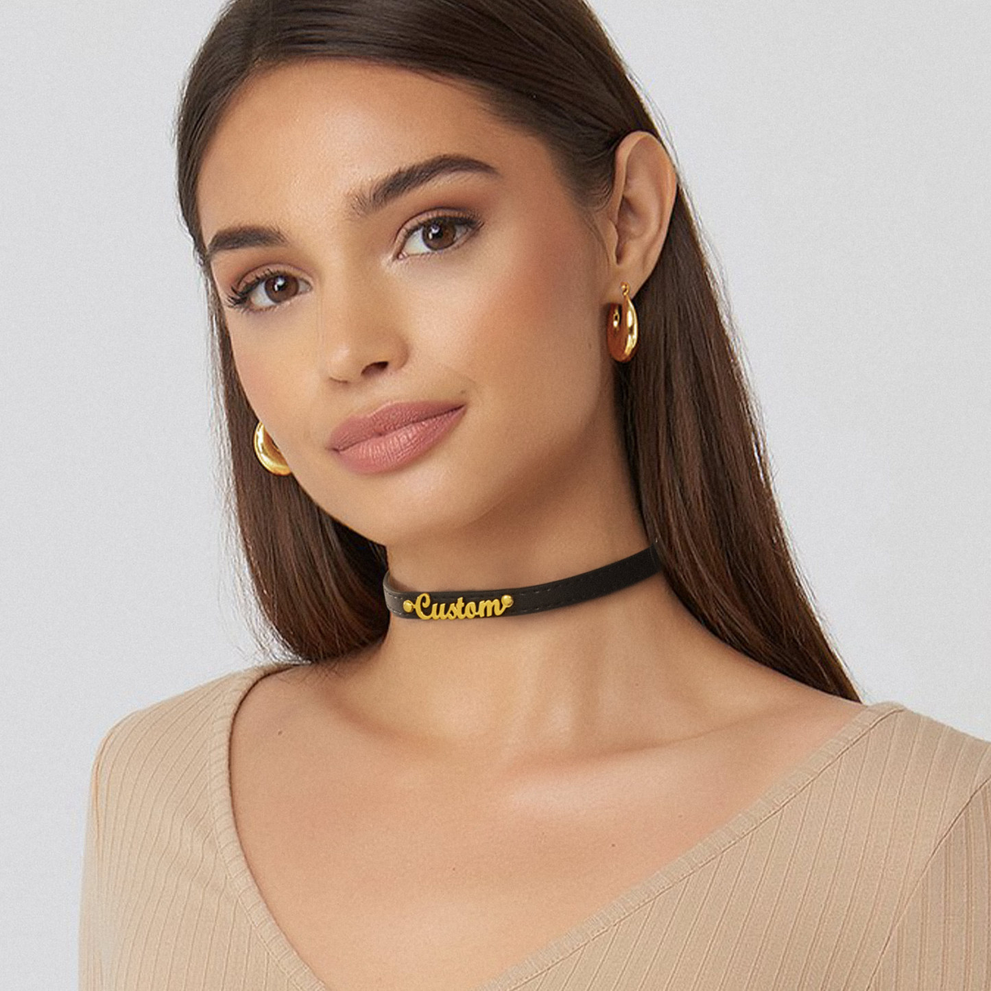 Custom Name Leather Choker Necklaces for Women model