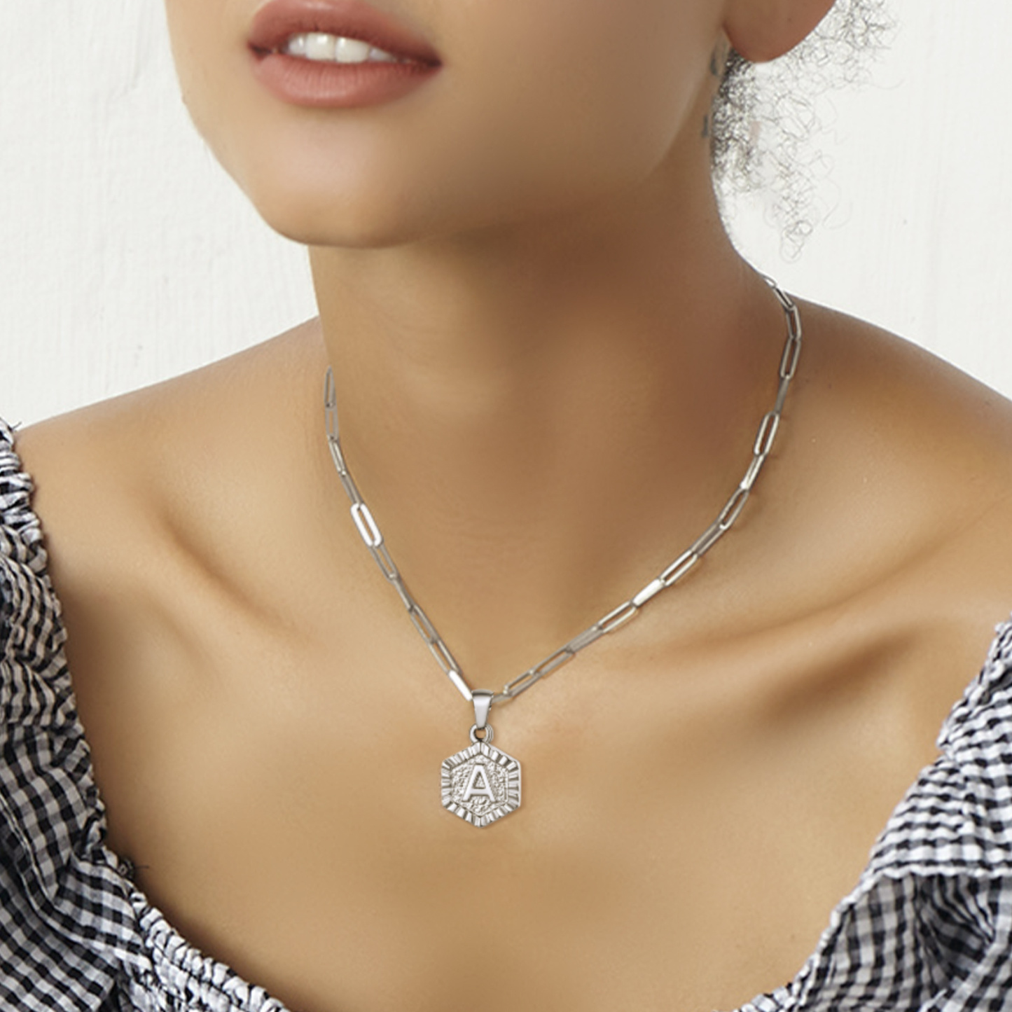 Hypoallergenic 18K Gold  Name Initial Necklaces women model