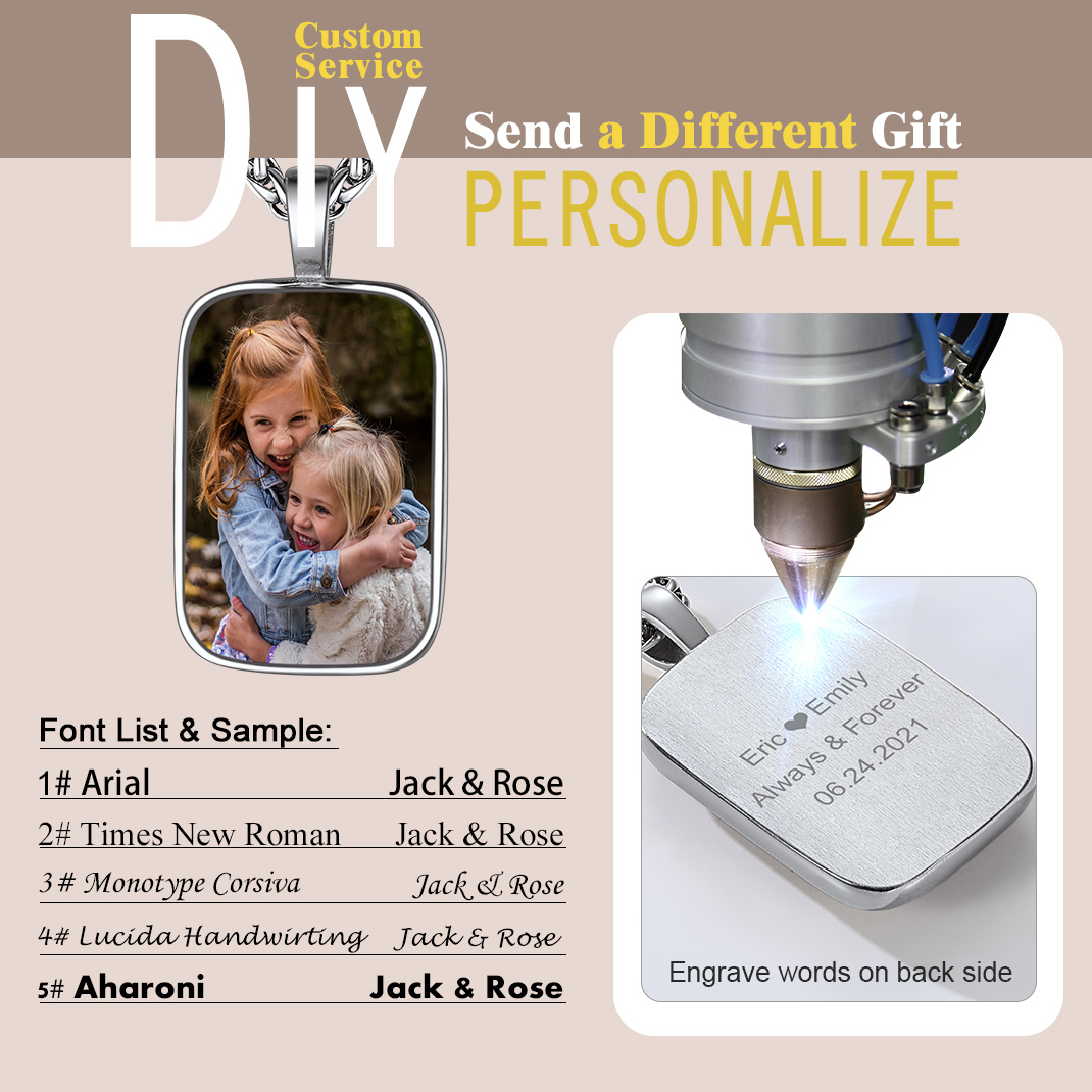 Custom Photo Engraved Message Pendant Necklace for Men Women  five fonts