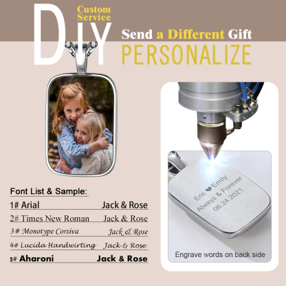 Custom Photo Engraved Message Pendant Necklace for Men Women  five fonts
