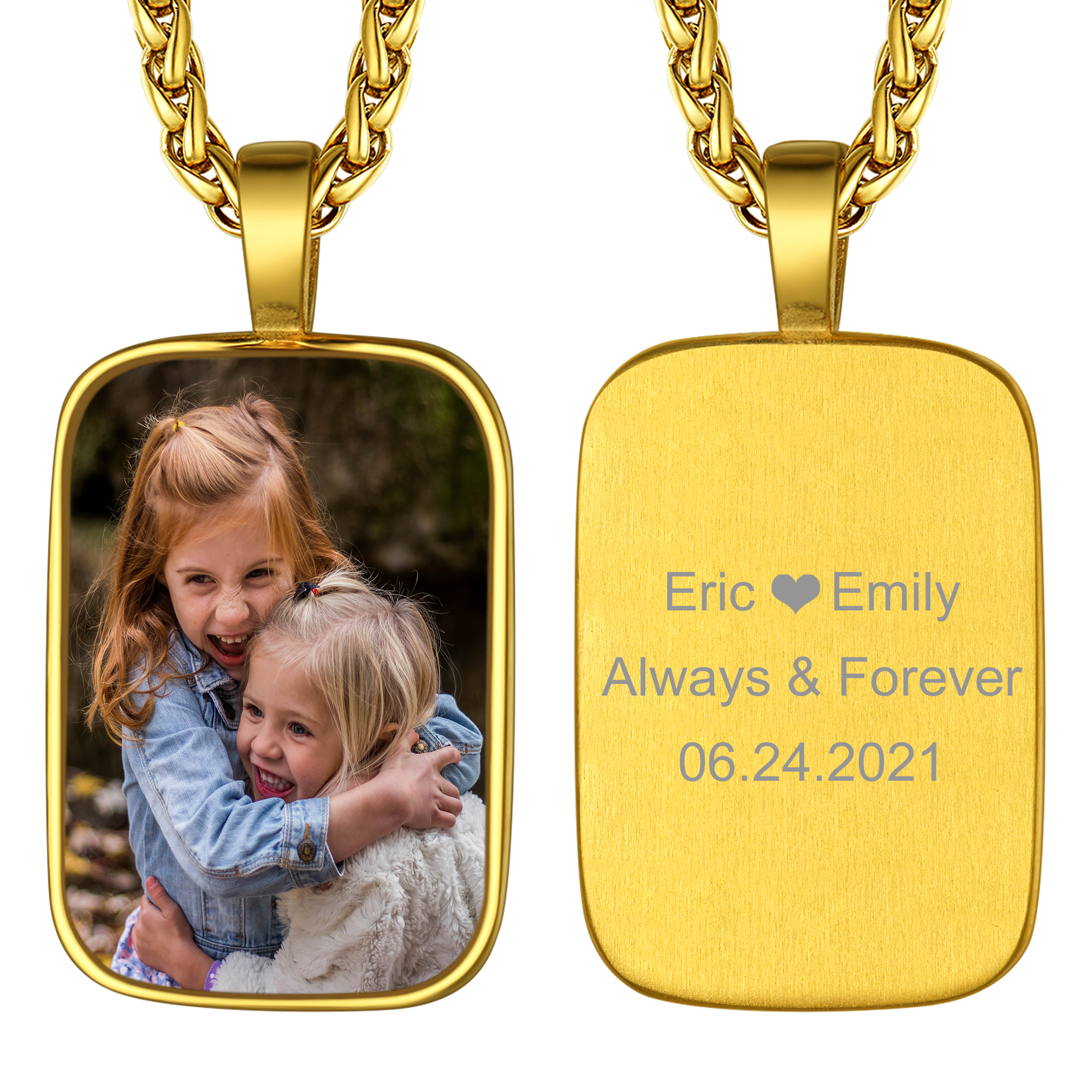Custom Photo Engraved Message Pendant Necklace for Men Women gold