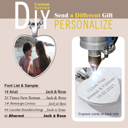 Personalized Photo Engraved Heart Necklace for Men Women DIY text