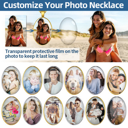 Personalized Engraved Photo Oval Pendant Necklace for Men Women collection scene
