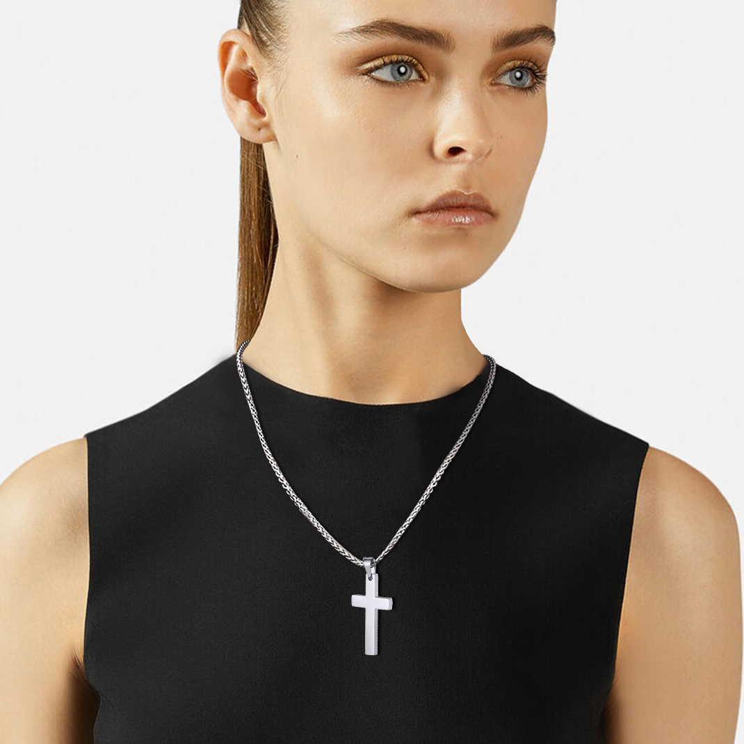 Customizable Stainless Steel Cross Necklace Model Silver