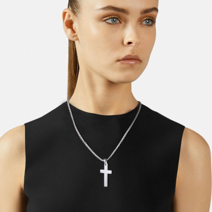 Customizable Stainless Steel Cross Necklace Model Silver