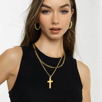 Customizable Stainless Steel Cross Necklace with Free Engraving