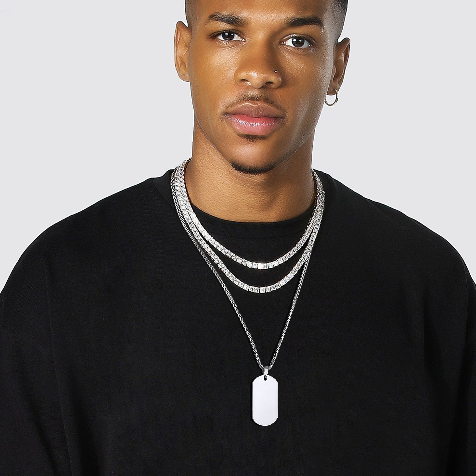 Custom Engraved Double-Sided Dog Tag Necklace for Men Model