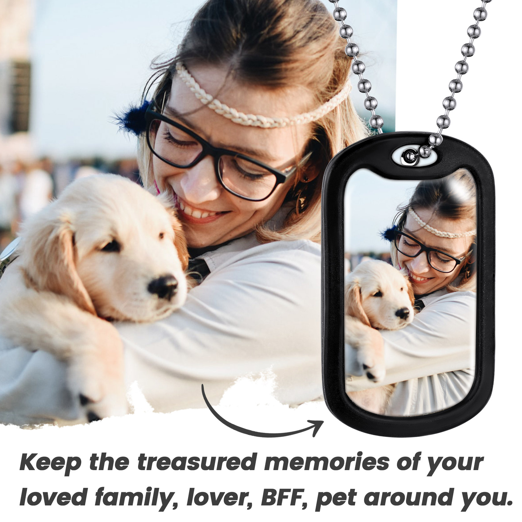 Custom Photo Dog Tag ID Necklace With Engraving for Men