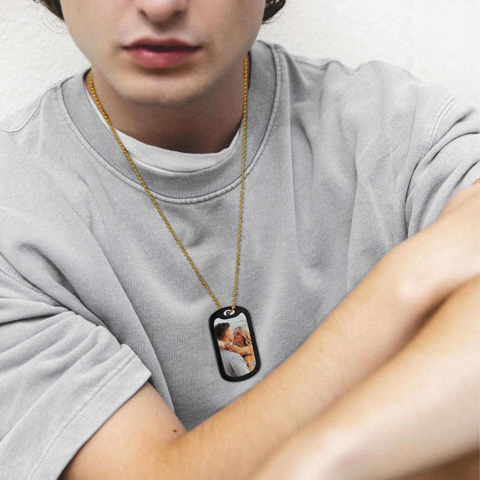 Engraved Photo square Necklace for Men