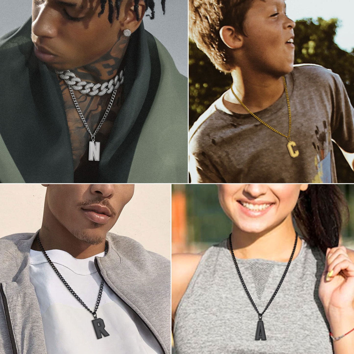 Initial Sports Letter Necklace With Cuban Link Chain