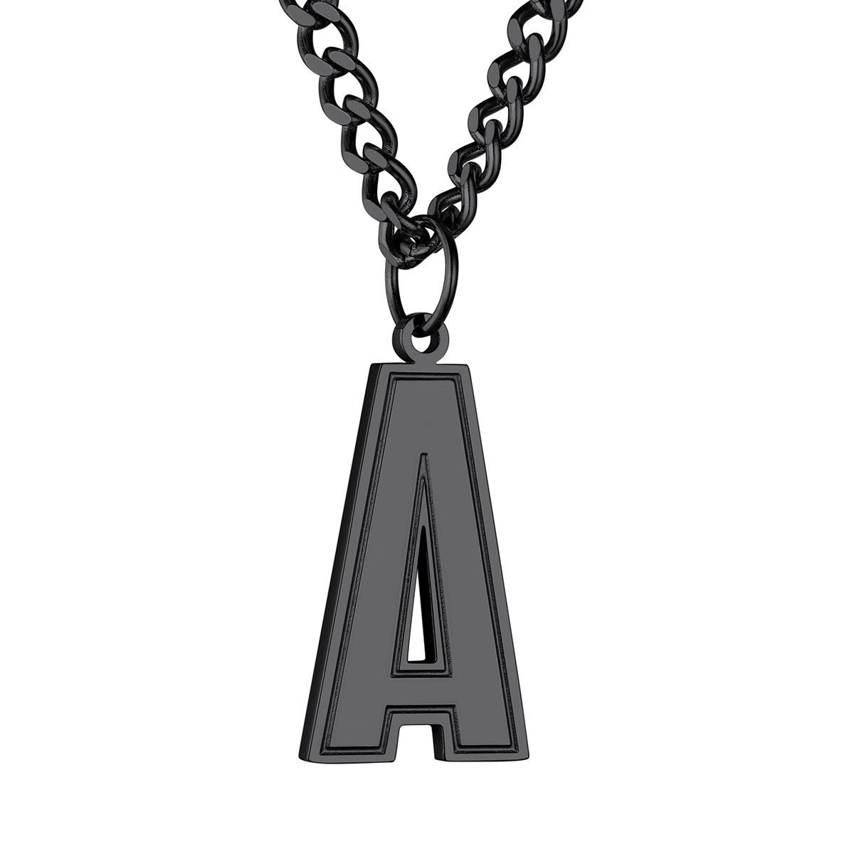 Initial A Necklace Black