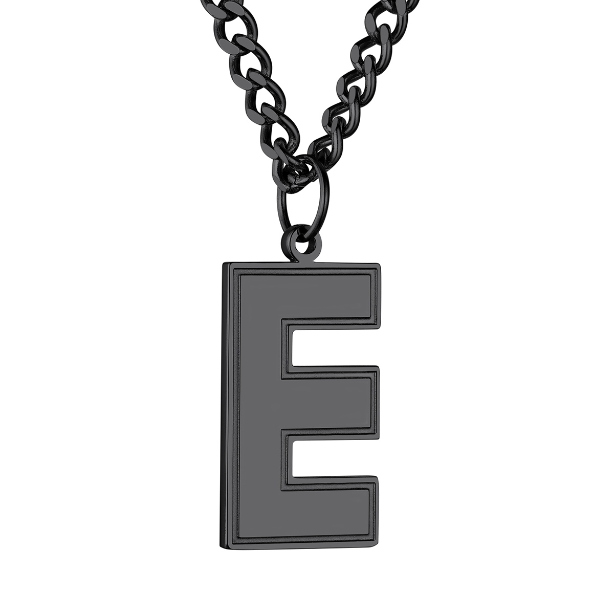 Initial E Necklace Black