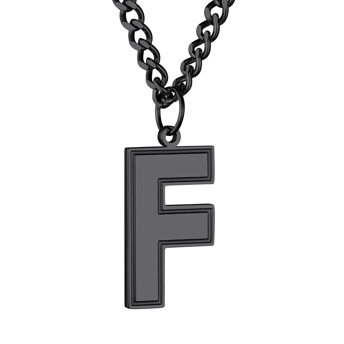 Initial F Necklace Black