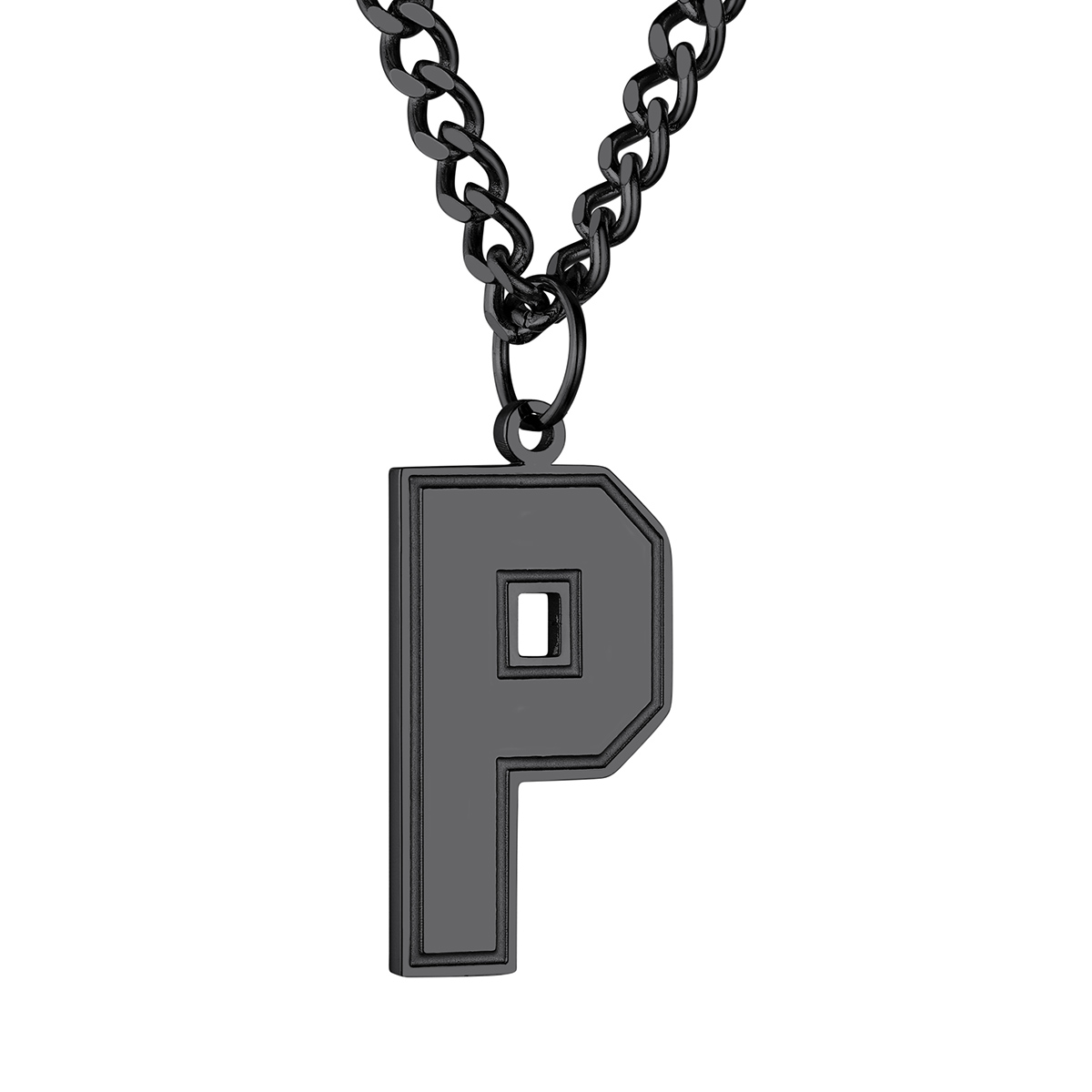 Initial P Necklace Black