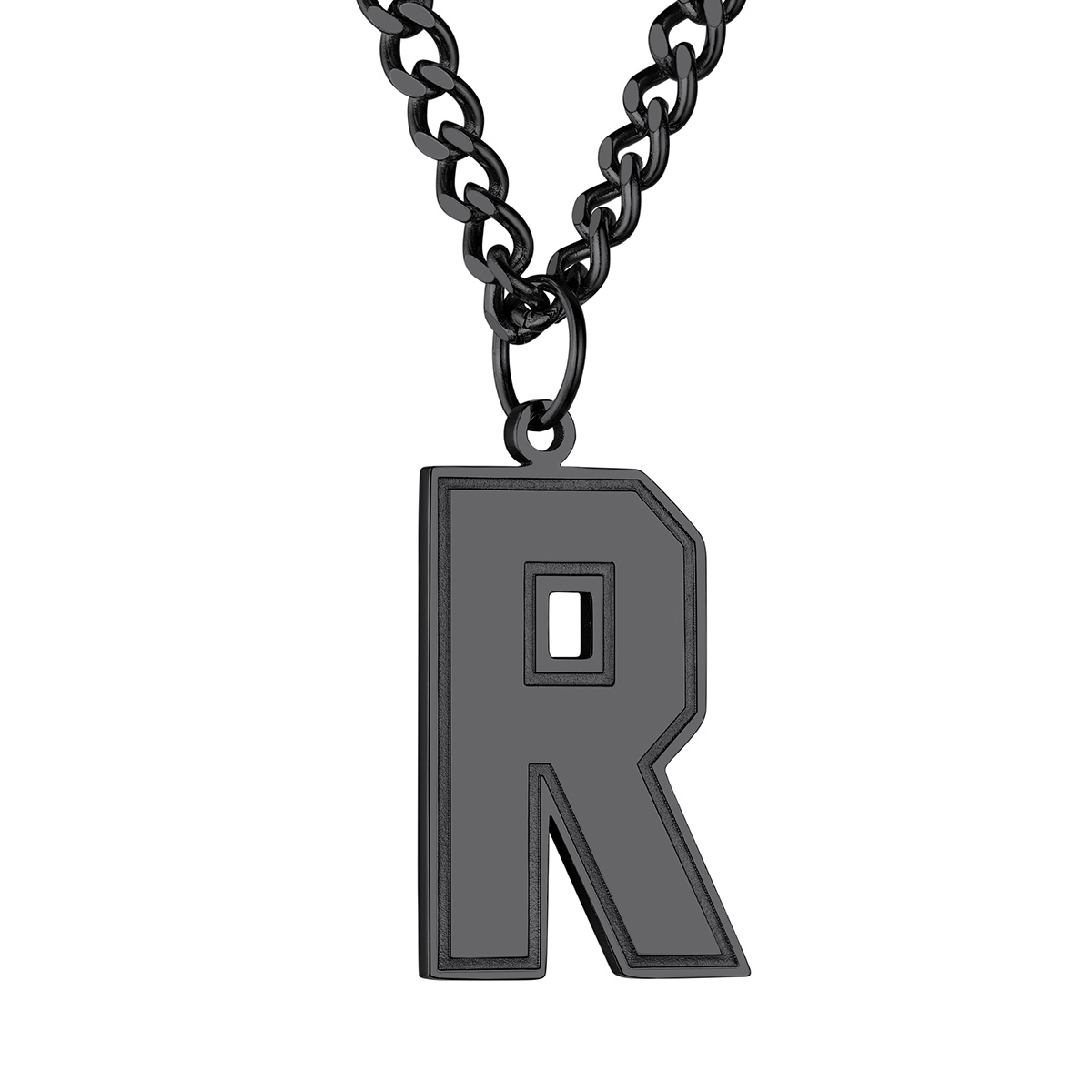 Initial R Necklace Black