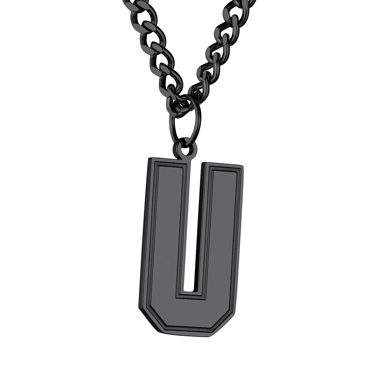 Initial U Necklace Black