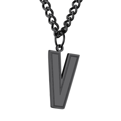 Initial V Necklace Black