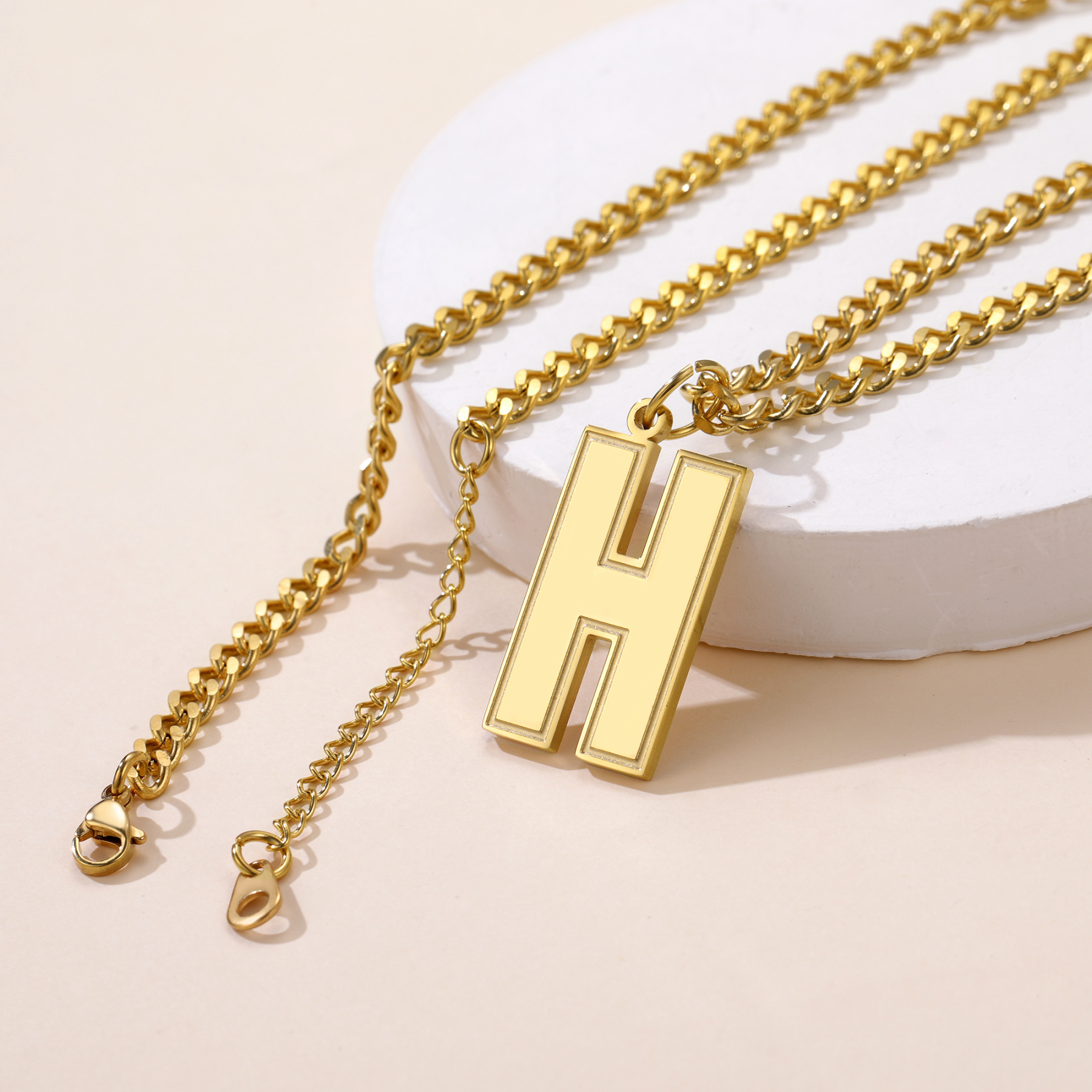 Letter Necklace Initial Adjustable Stainless Steel Chain Gold
