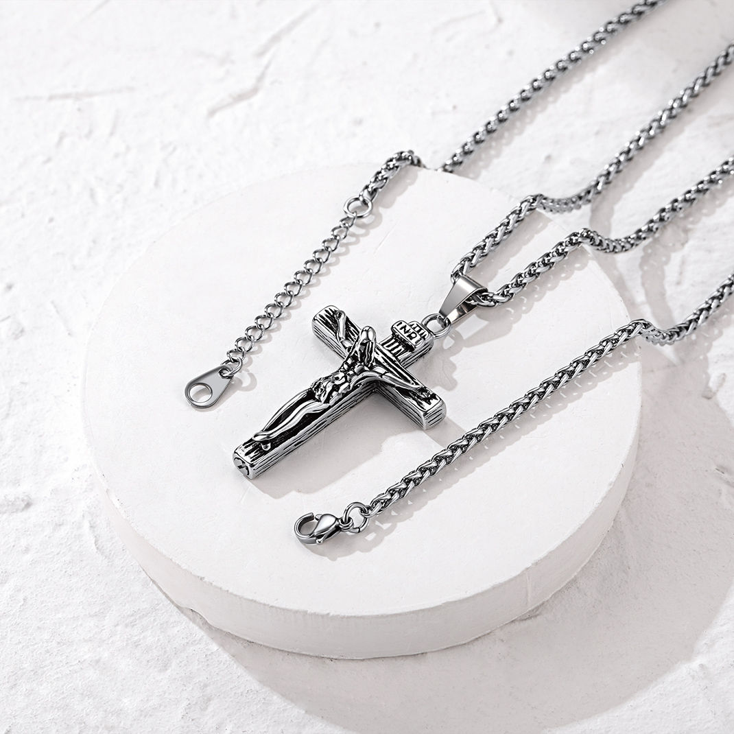 Name Jesus Cross Pendant Cremation Urn Necklace for Ashes Memorial Jewelry