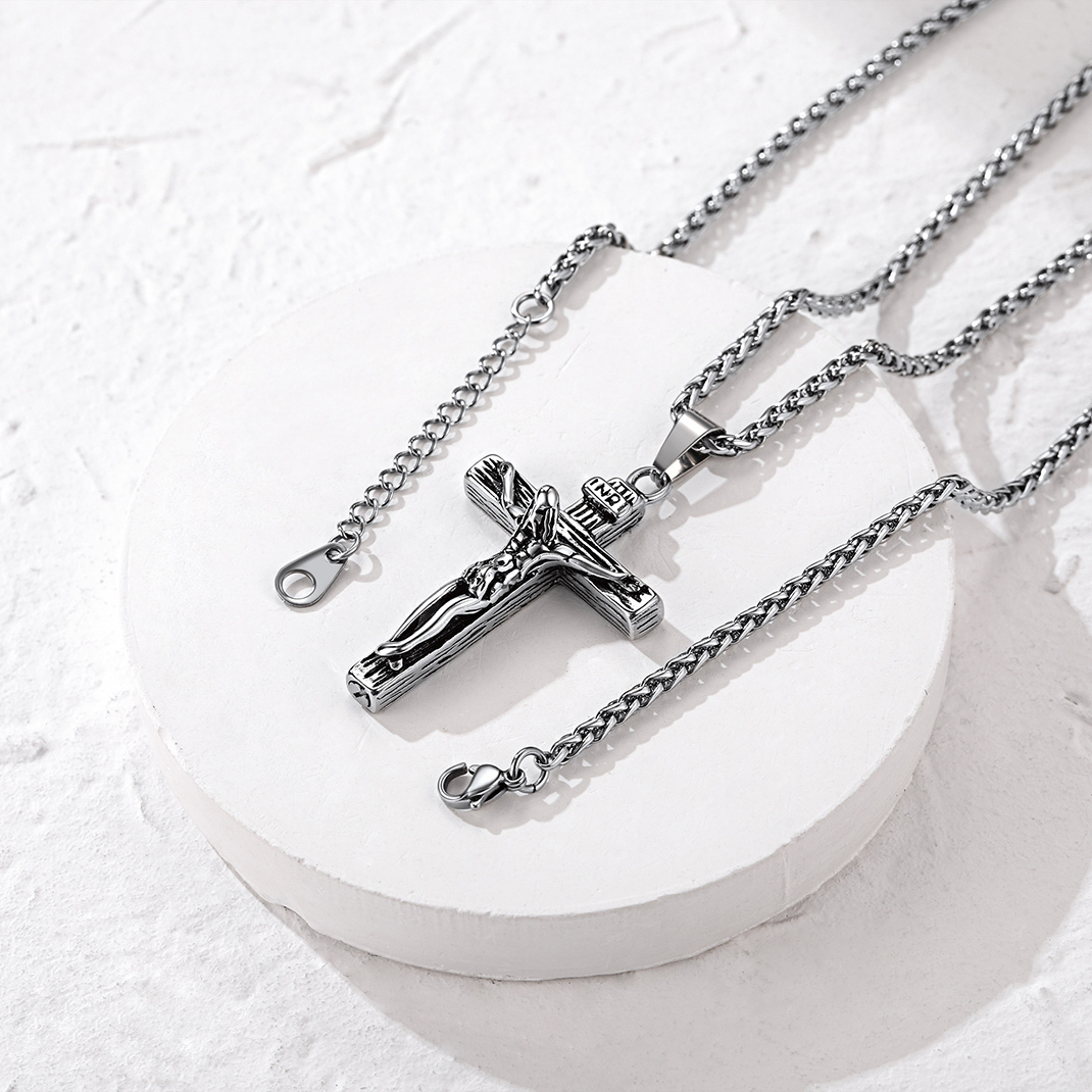 Name Jesus Cross Pendant Cremation Urn Necklace for Ashes Memorial Jewelry