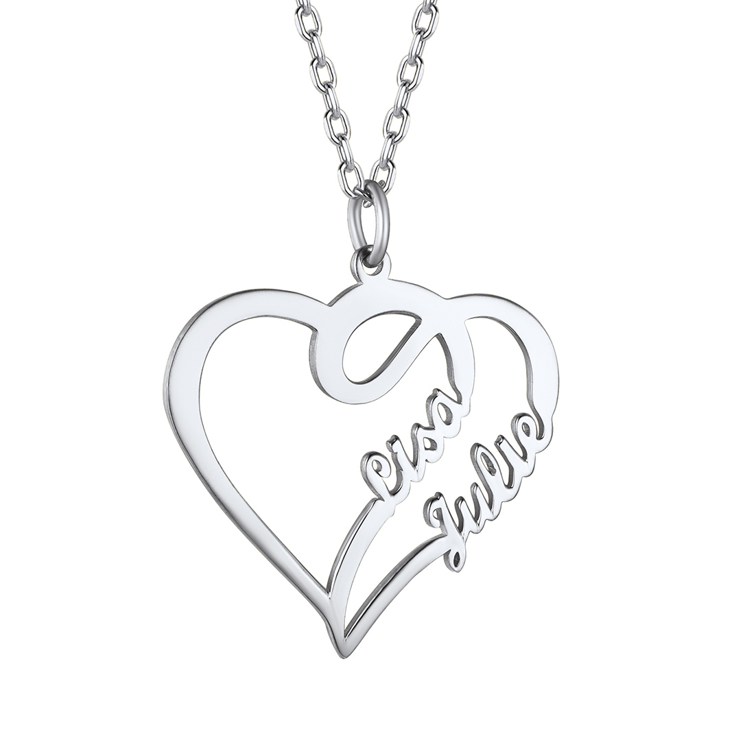 Personalized Heart Name Necklace for Women silver
