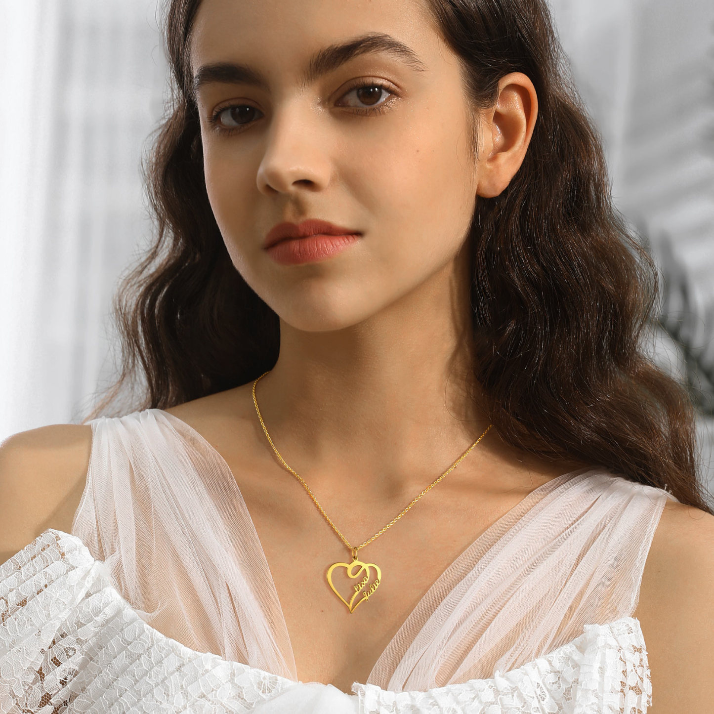 Personalized Heart Name Necklace model