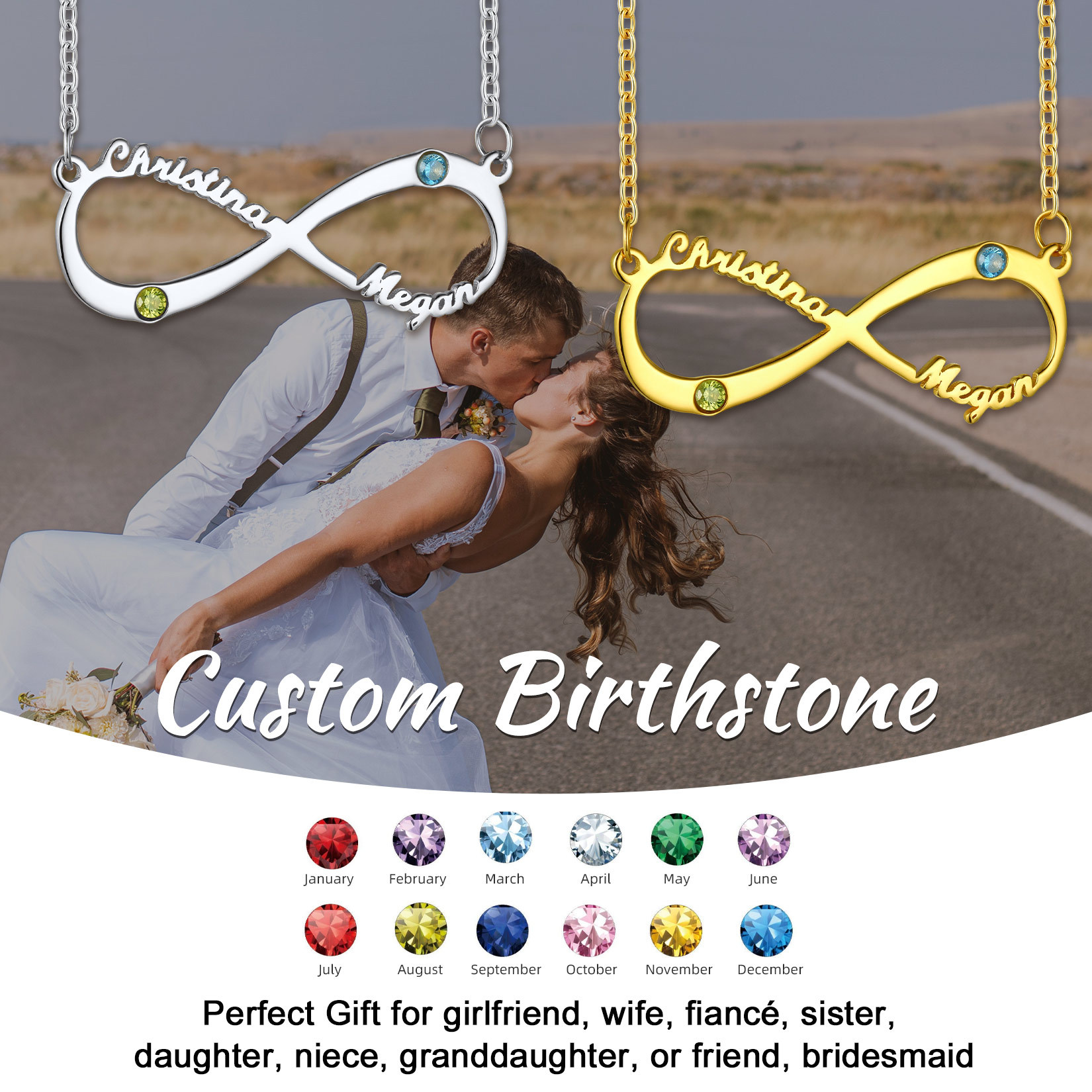 Personalized Birthstone Infinity Name Plate Necklace 