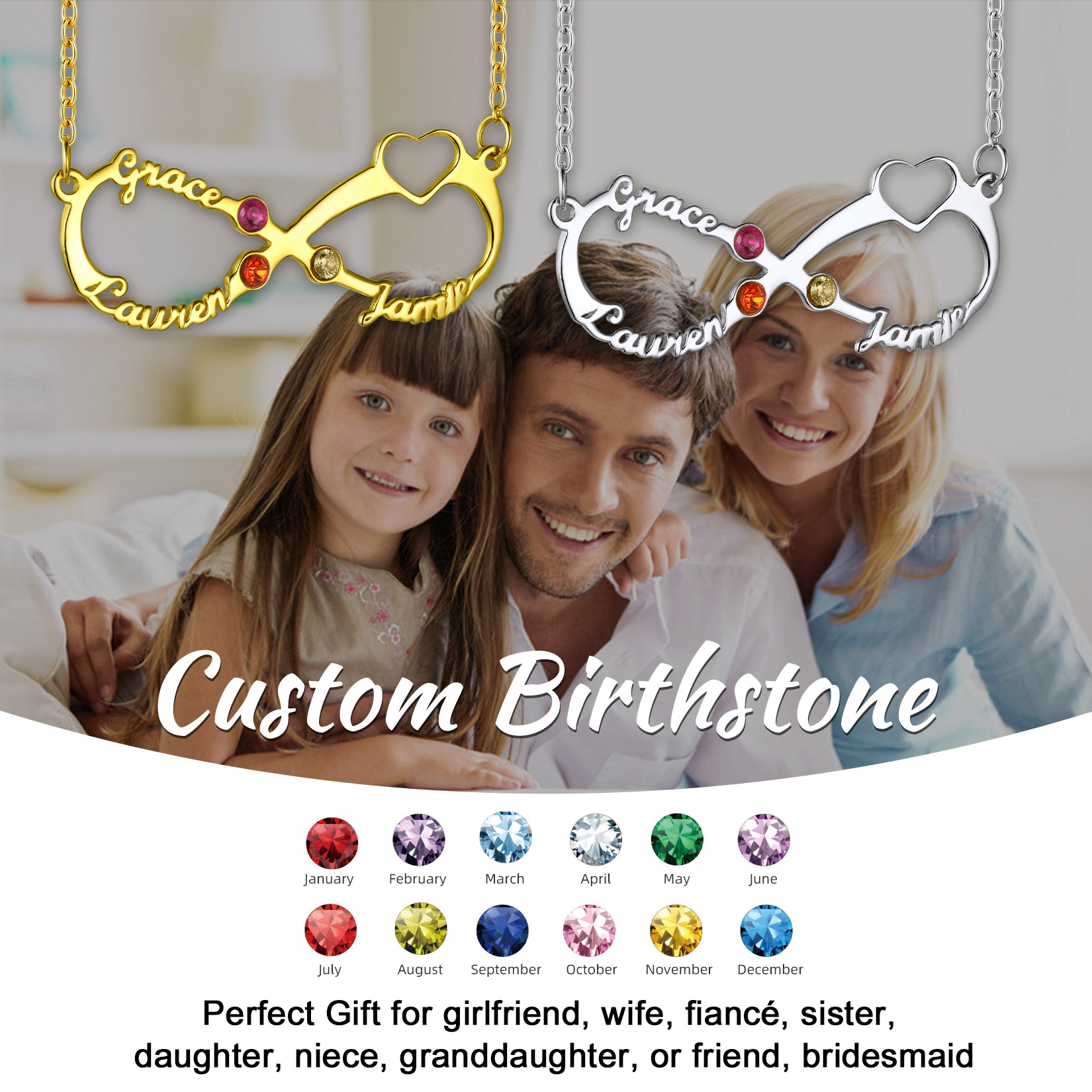  Infinity 3 Names Necklace for Women 