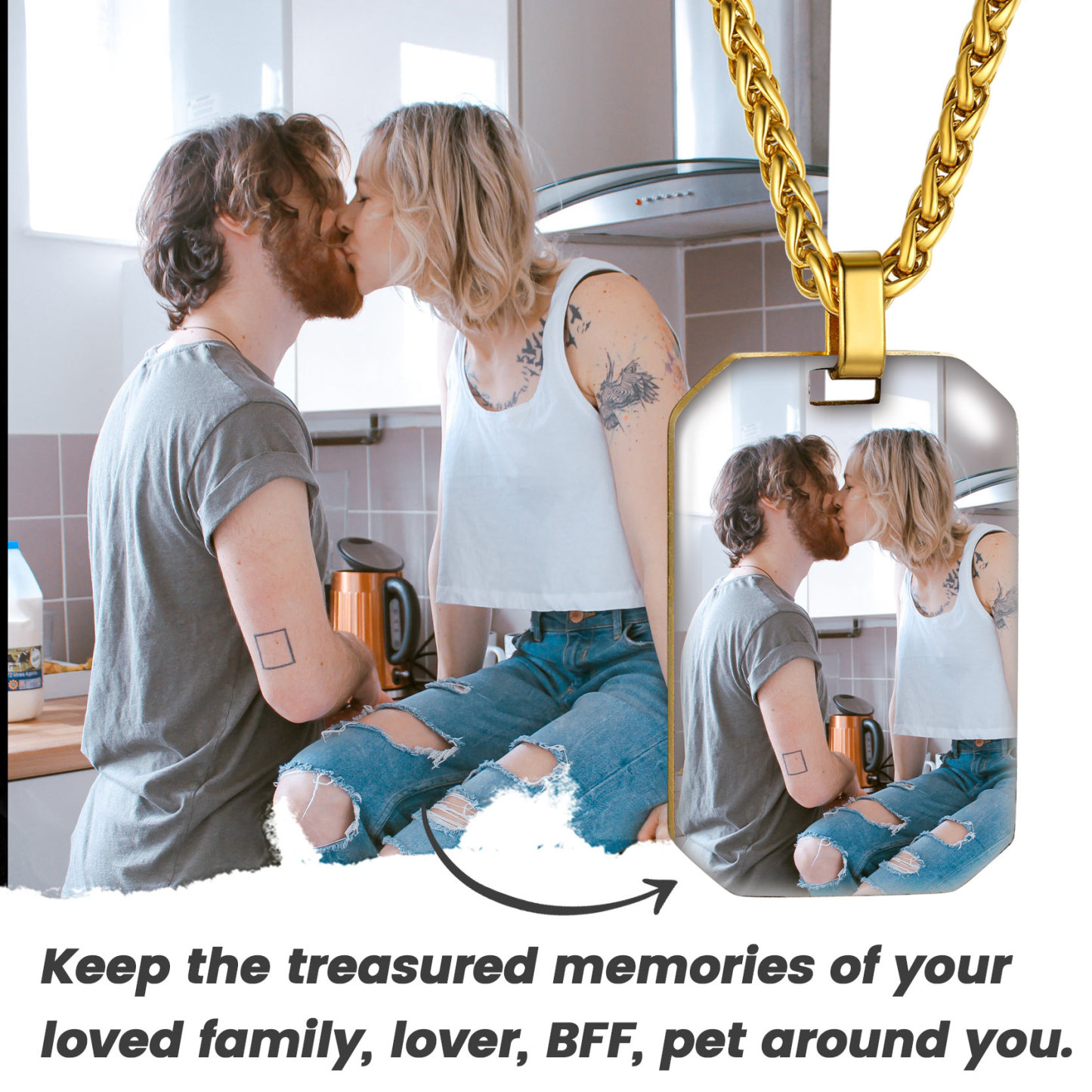 Custom Photo Engraved Pendant Necklace for couple