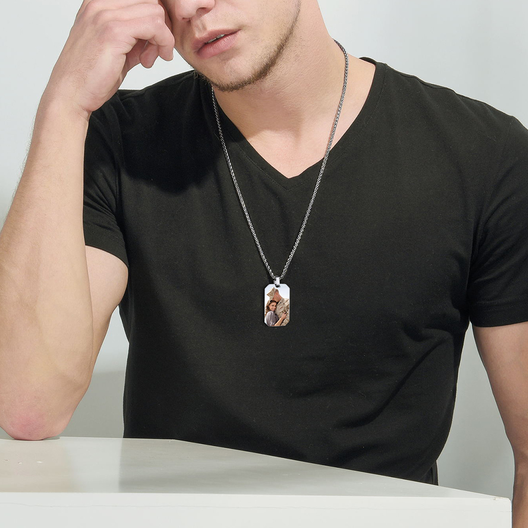 Custom Photo Engraved Pendant Necklace for Men Women model silver