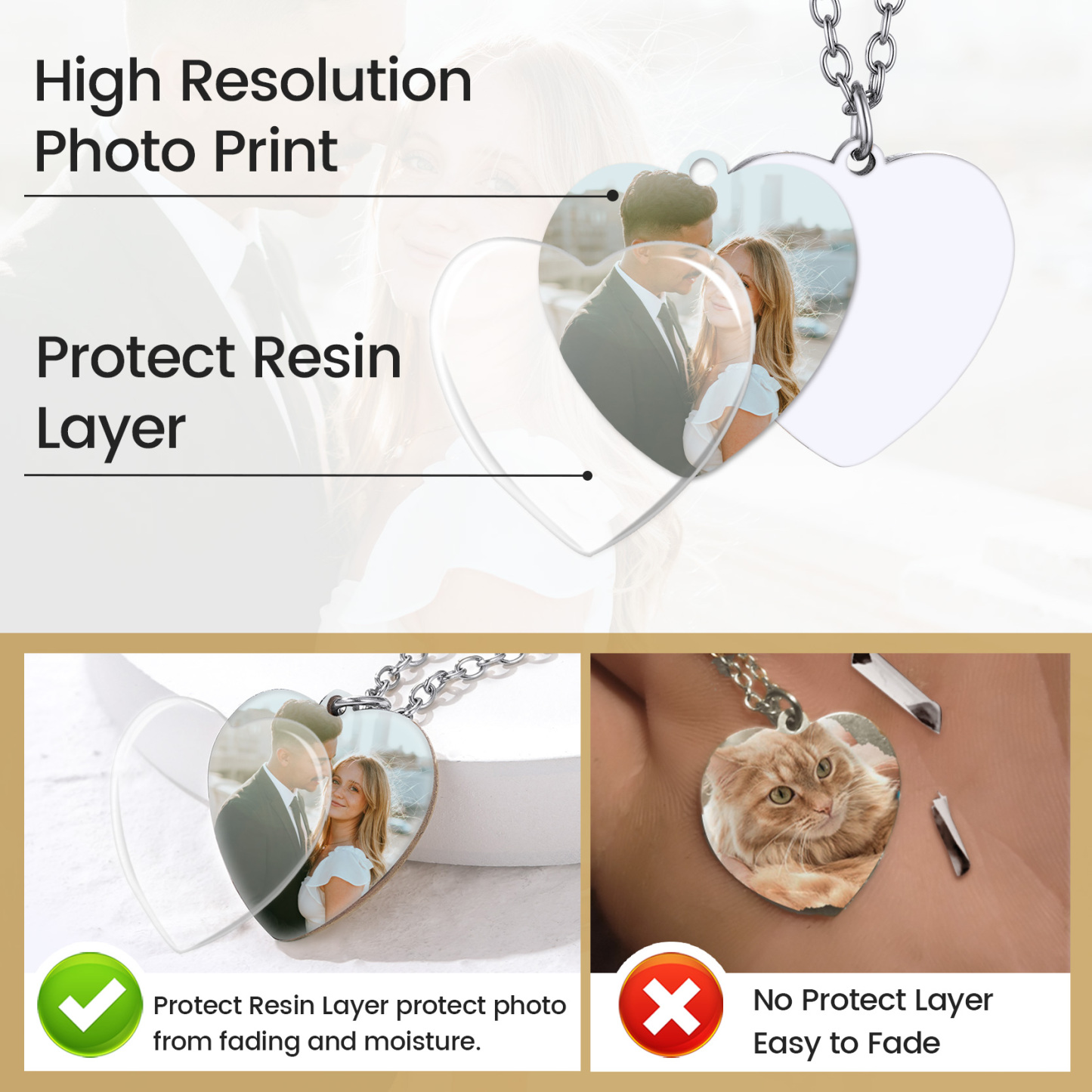  Photo Heart Necklace for Women with Name