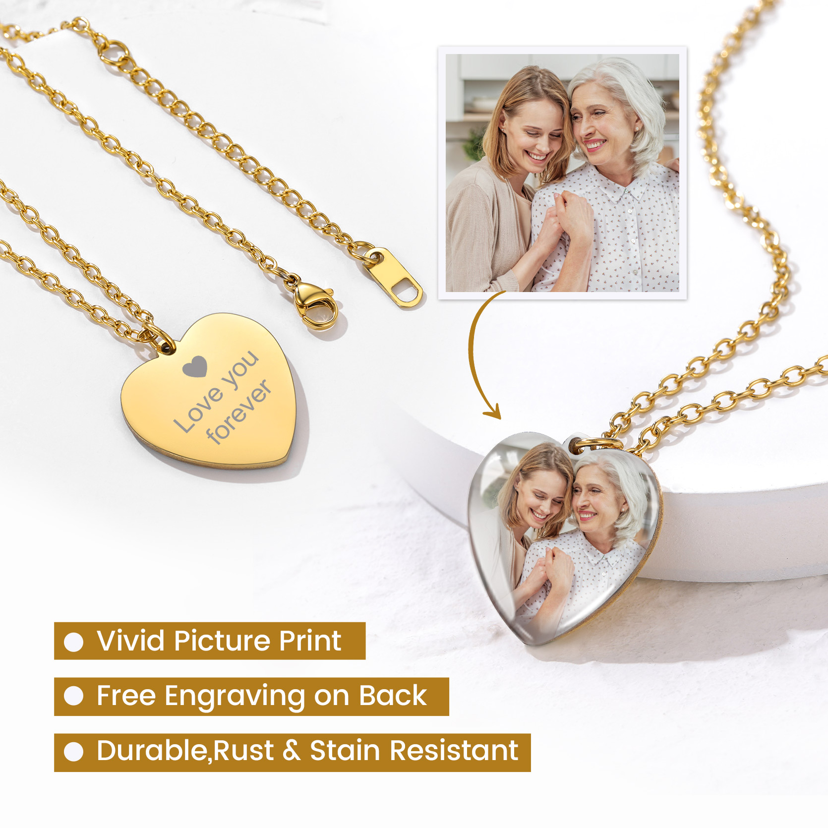  Photo Heart Necklace for Women with Name Engraving