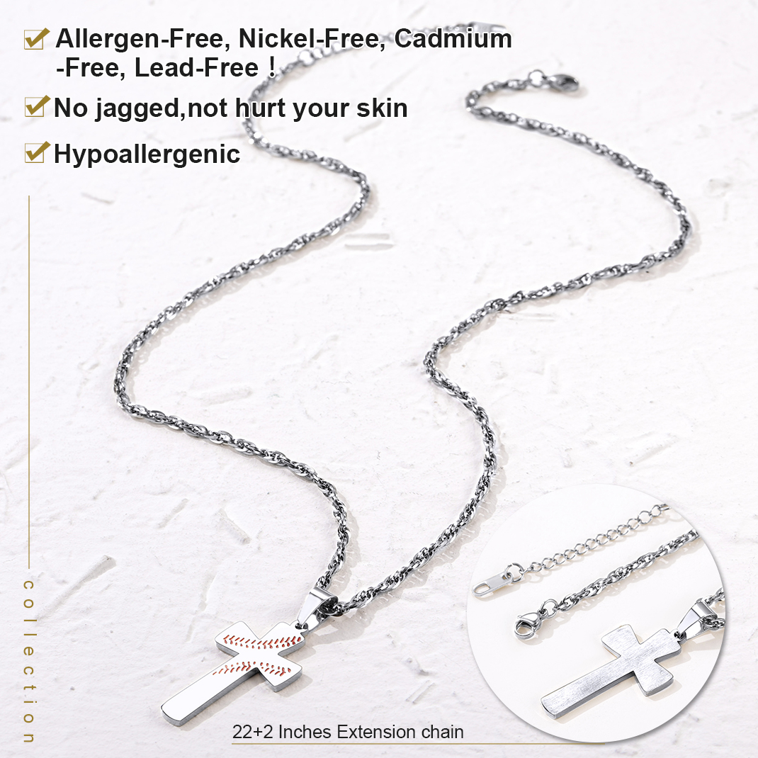 Personalized Baseball Cross Necklace for Men