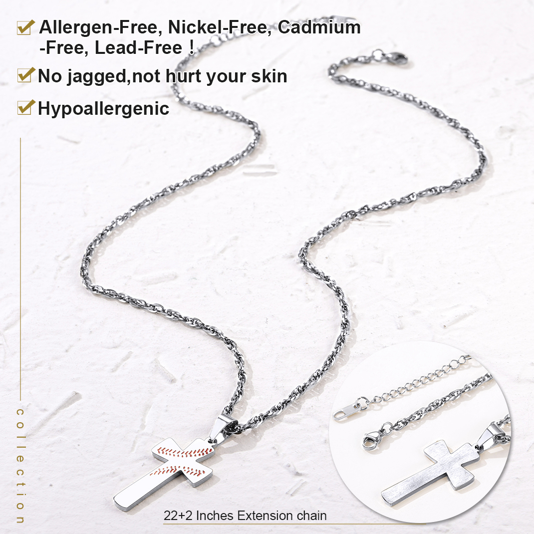 Personalized Baseball Cross Necklace for Men